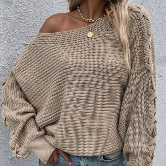 BOHO CASUAL Lace up Sleeve Oversized Sweater Top K - Picture 4 of 6